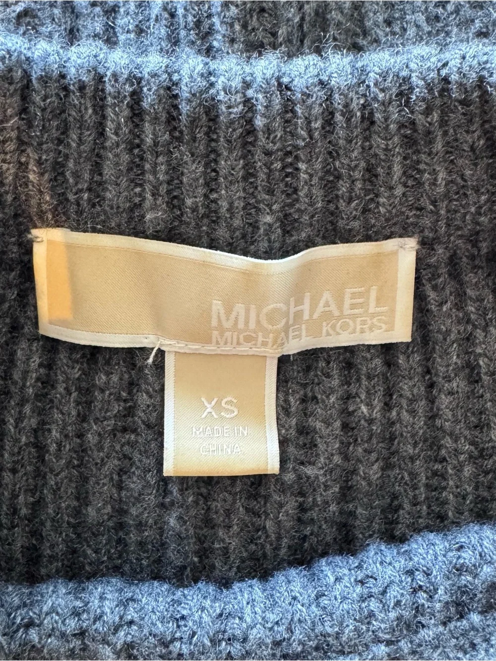 Michael Kors Dark Gray Ribbed Knit Sweater Mini Dress Cashmere Wool Blend XS